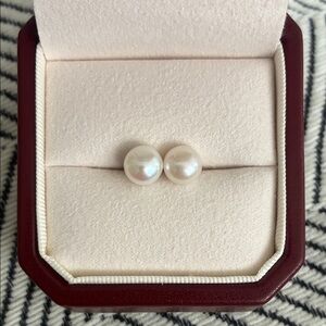 Classic 8mm White Pearl Stud Earrings - Elegant Women’s Jewelry